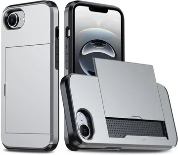Apple iPhone 17e / 16e Hoesje met Slider Kaarthouder Back Cover Grijs