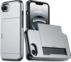 Apple iPhone 17e / 16e Hoesje met Slider Kaarthouder Back Cover Grijs afbeelding