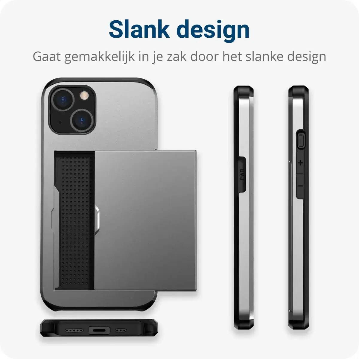 Apple iPhone 17e / 16e Hoesje met Slider Kaarthouder Back Cover Grijs afbeelding 8