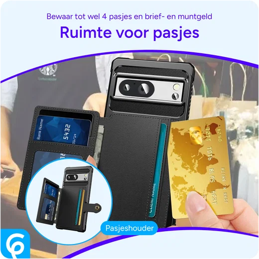 Google Pixel 8a 3 in 1 Back Cover Portemonnee Hoesje Zwart afbeelding 5