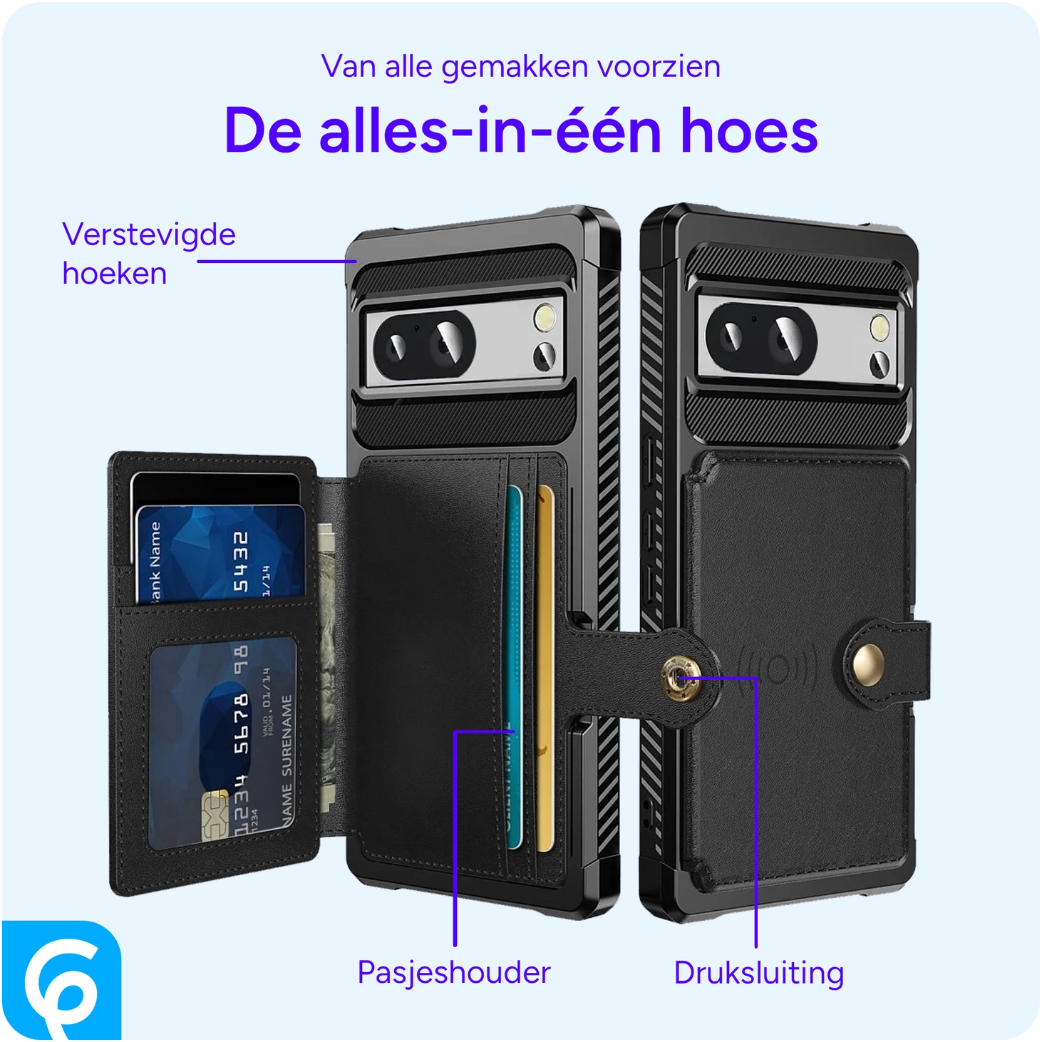 Google Pixel 8a 3 in 1 Back Cover Portemonnee Hoesje Zwart afbeelding 6