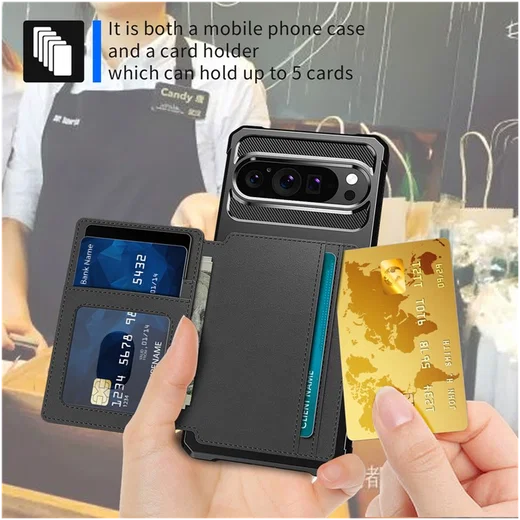 Google Pixel 9 / 9 Pro 3 in 1 Back Cover Portemonnee Hoesje Zwart afbeelding 6