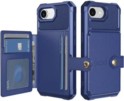 Apple iPhone 17e / 16e TPU Back Cover met Kunstleren Wallet Blauw afbeelding 1
