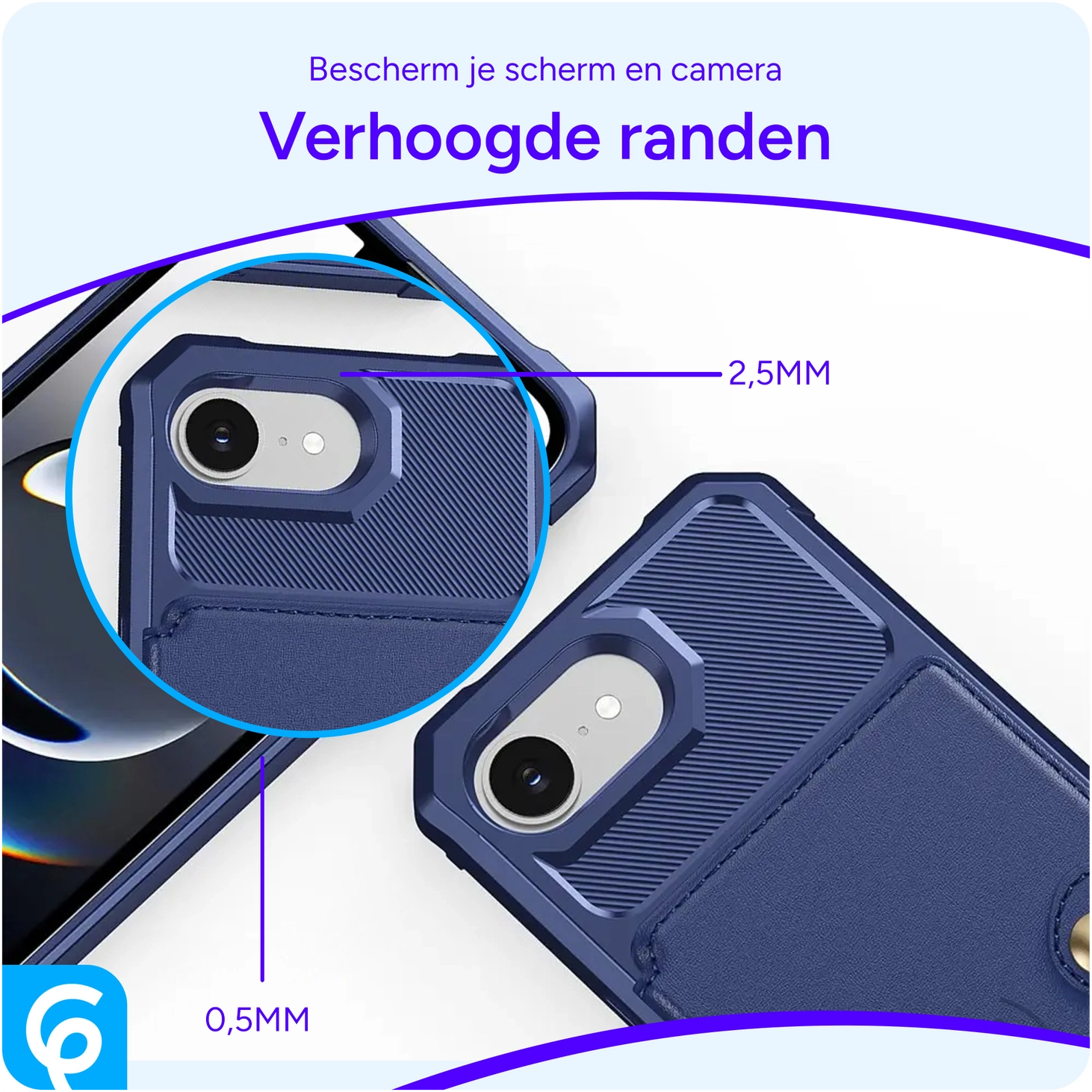 Apple iPhone 17e / 16e TPU Back Cover met Kunstleren Wallet Blauw afbeelding 8