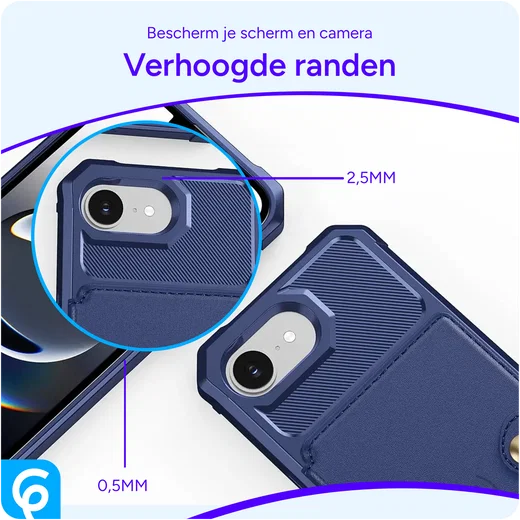 Apple iPhone 17e / 16e TPU Back Cover met Kunstleren Wallet Blauw afbeelding 8