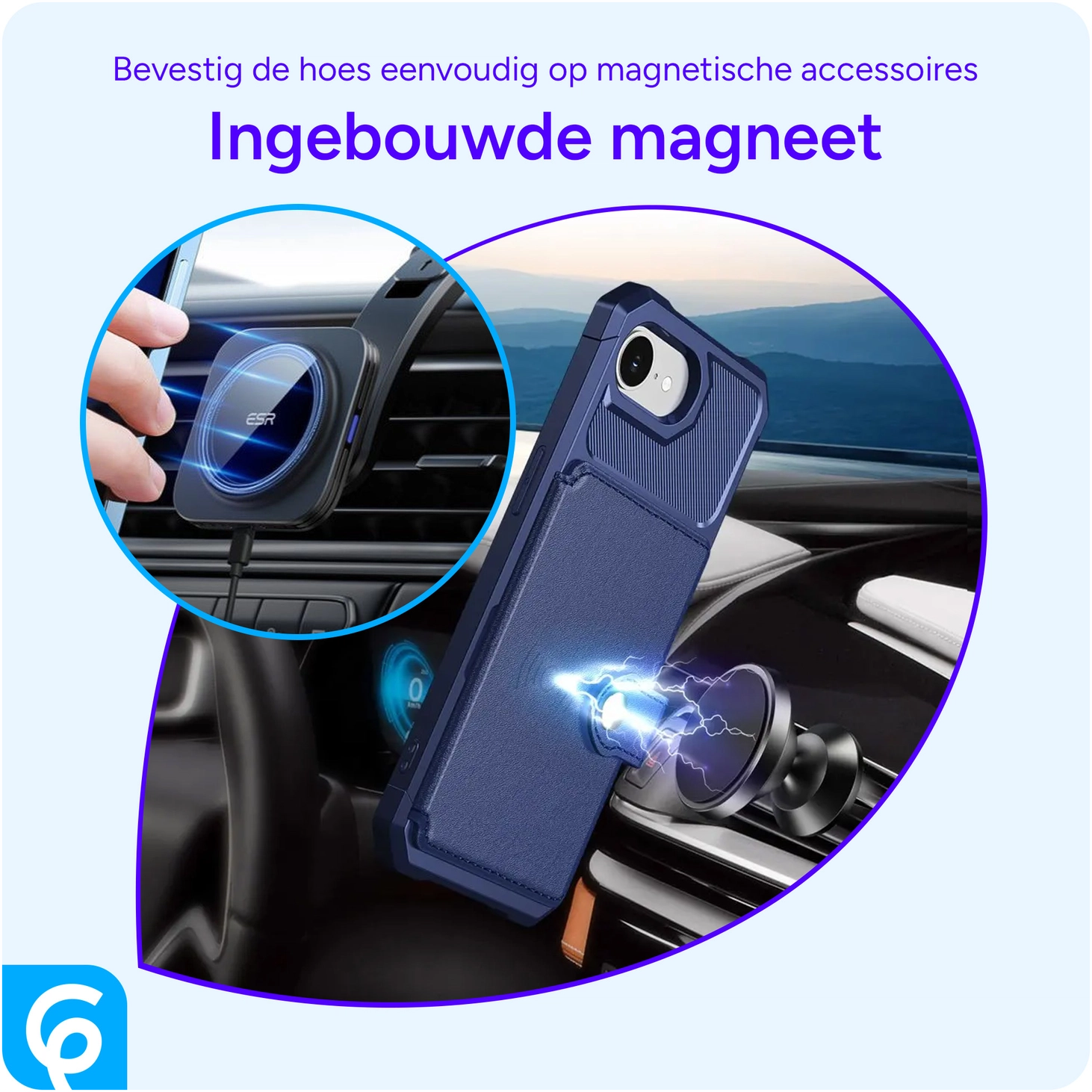 Apple iPhone 17e / 16e TPU Back Cover met Kunstleren Wallet Blauw afbeelding 9