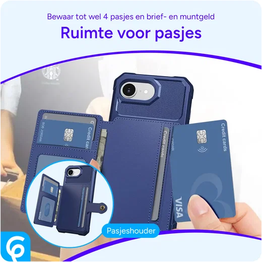 Apple iPhone 17e / 16e TPU Back Cover met Kunstleren Wallet Blauw afbeelding 2