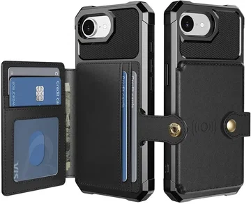Apple iPhone 17e / 16e TPU Back Cover met Kunstleren Wallet Zwart