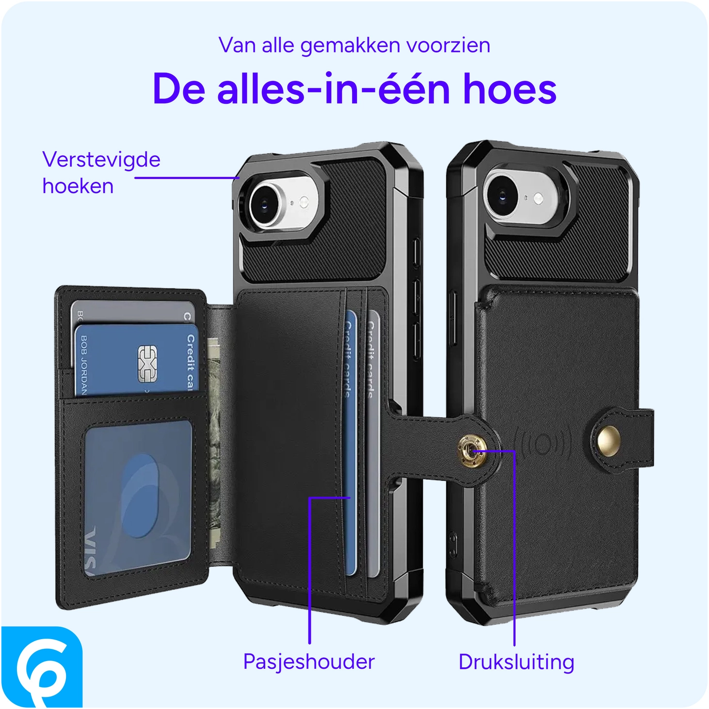 Apple iPhone 17e / 16e TPU Back Cover met Kunstleren Wallet Zwart afbeelding 5