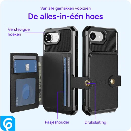 Apple iPhone 17e / 16e TPU Back Cover met Kunstleren Wallet Zwart afbeelding 5