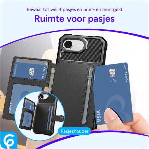 Apple iPhone 17e / 16e TPU Back Cover met Kunstleren Wallet Zwart afbeelding 2