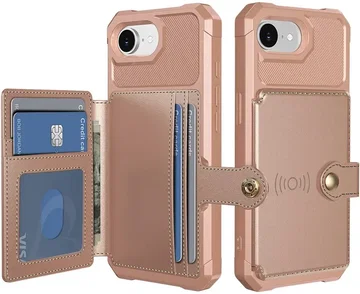 Apple iPhone 17e / 16e TPU Back Cover met Kunstleren Wallet Roze