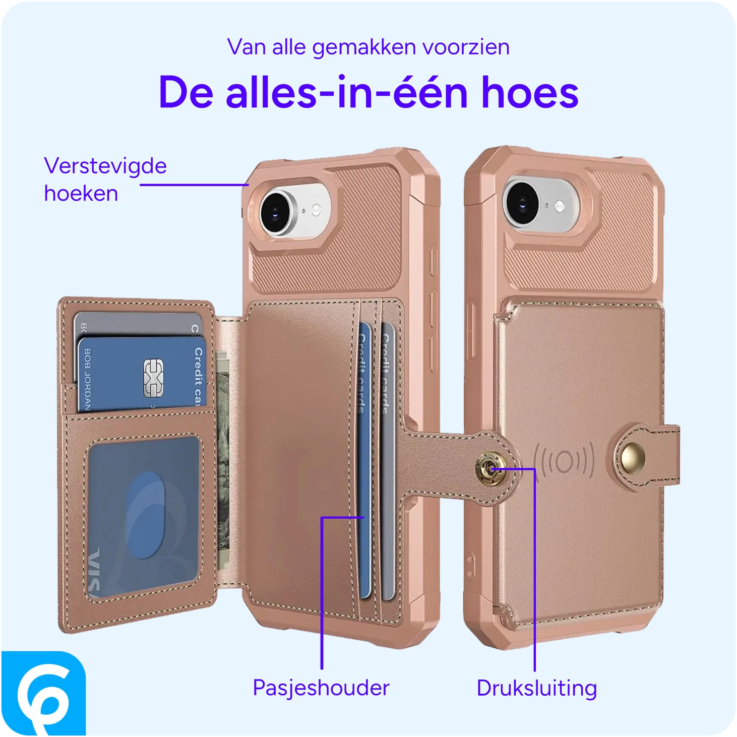 Apple iPhone 17e / 16e TPU Back Cover met Kunstleren Wallet Roze afbeelding 5