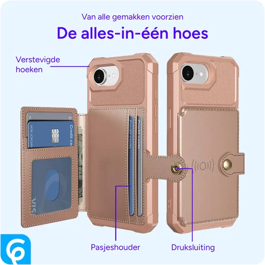 Apple iPhone 17e / 16e TPU Back Cover met Kunstleren Wallet Roze afbeelding 5