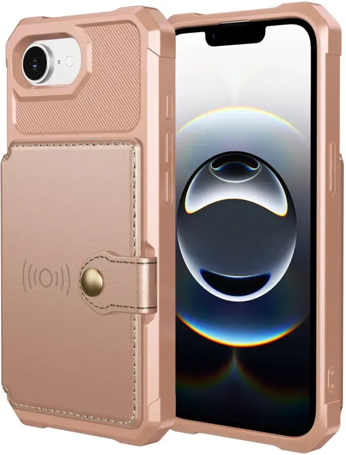 Apple iPhone 17e / 16e TPU Back Cover met Kunstleren Wallet Roze afbeelding 10