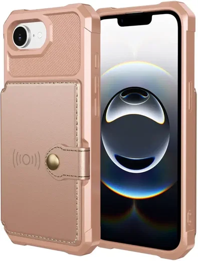 Apple iPhone 17e / 16e TPU Back Cover met Kunstleren Wallet Roze afbeelding 10