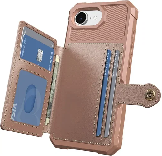 Apple iPhone 17e / 16e TPU Back Cover met Kunstleren Wallet Roze afbeelding 11