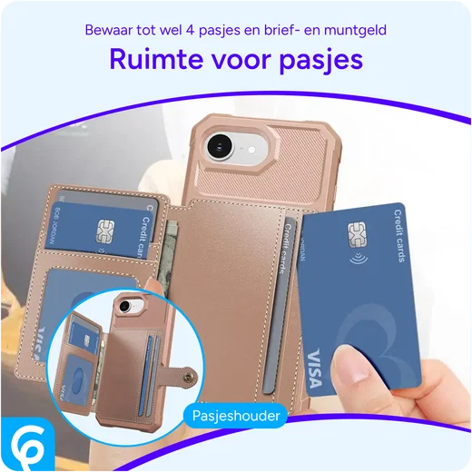 Apple iPhone 17e / 16e TPU Back Cover met Kunstleren Wallet Roze afbeelding 2