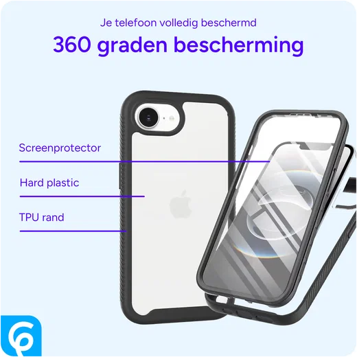 Apple iPhone 17e / 16e Hoesje Full Protect 360° Cover Hybride Zwart afbeelding 5