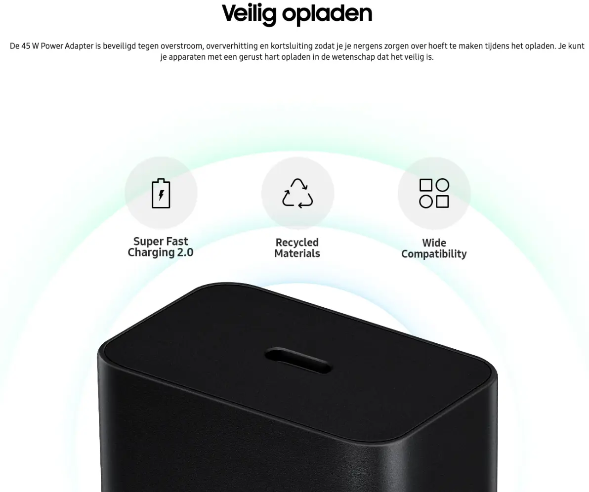 Originele Samsung 45W Efficiency Adapter met USB-C Kabel 1.8 Meter 5A Zwart afbeelding 4