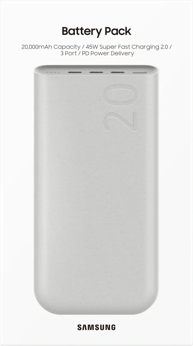 Originele Samsung 45W Fast Charge Trio USB-C Powerbank 20.000 mAh Beige afbeelding 10