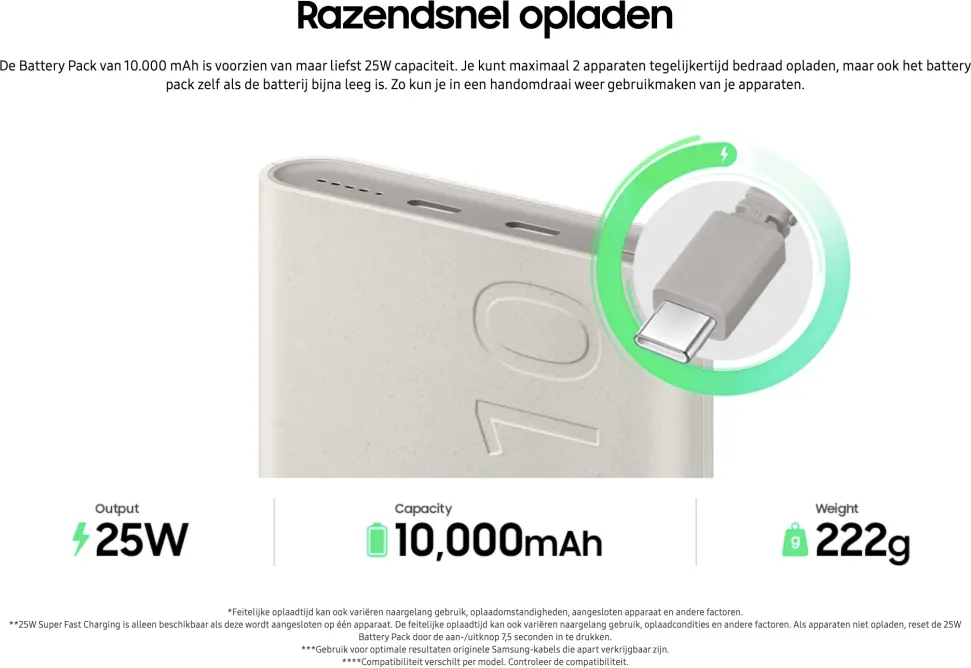 Originele Samsung 25W Wireless Powerbank met USB-C 10.000 mAh Beige afbeelding 5
