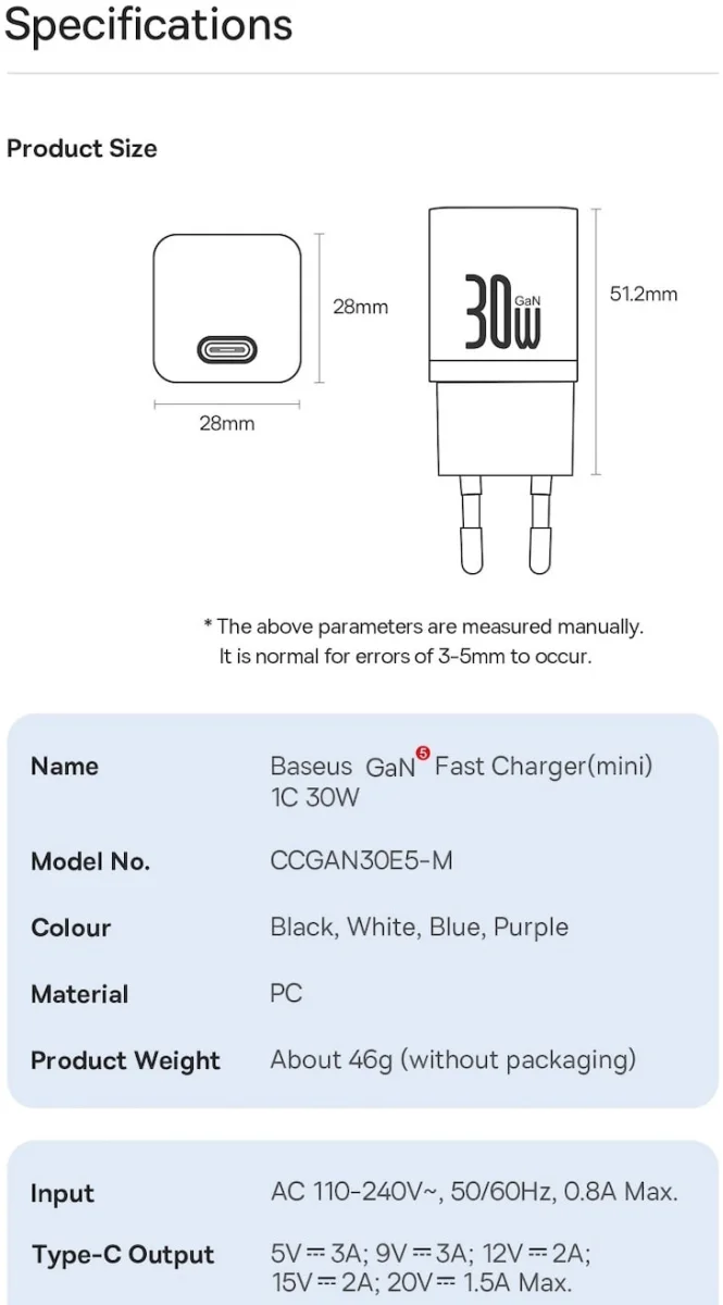 Baseus GaN5 30W Compacte Fast Charger Mini USB-C Wit afbeelding 17