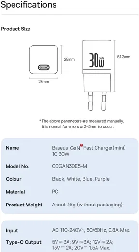 Baseus GaN5 30W Compacte Fast Charger Mini USB-C Wit afbeelding 17