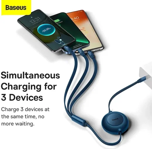 Baseus 3-in-1 Kabel USB-C naar Micro-USB / USB-C / Lightning 1.1M Wit afbeelding 5