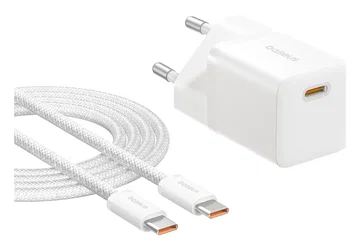 Baseus GaN5 25W Compacte Fast Charger Mini met USB-C naar USB-C Kabel 1M Wit