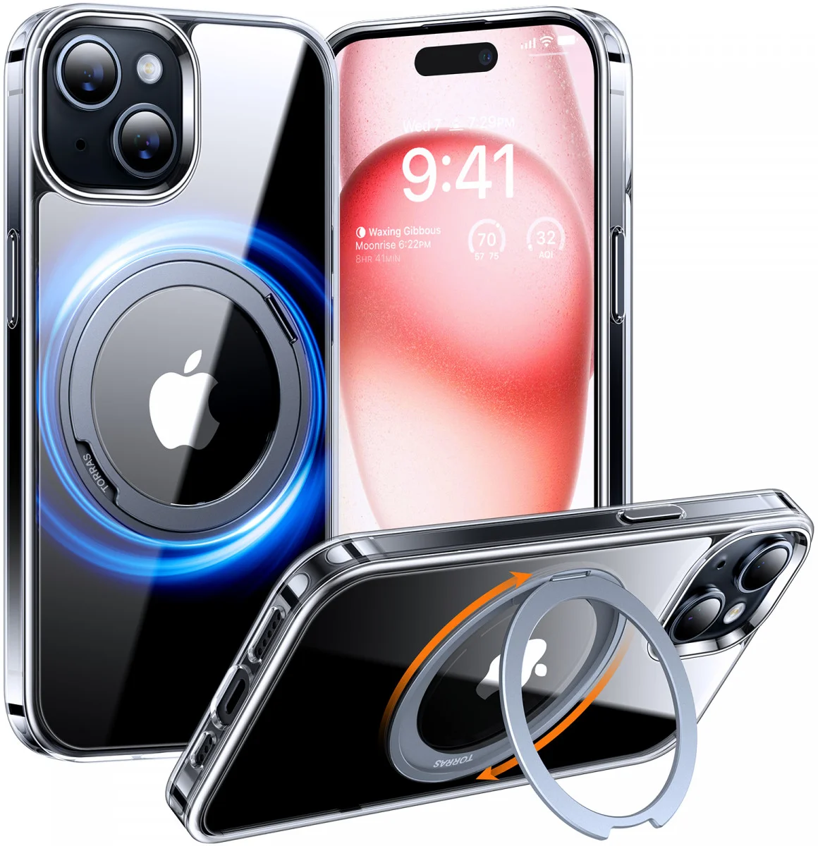 TORRAS UPro Ostand Pro MagSafe iPhone 15 Hoesje Ring Stand Transparant afbeelding 1