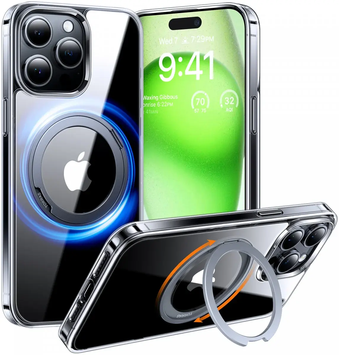 TORRAS UPro Ostand Pro MagSafe iPhone 15 Pro Hoesje Ring Stand Transparant afbeelding 1