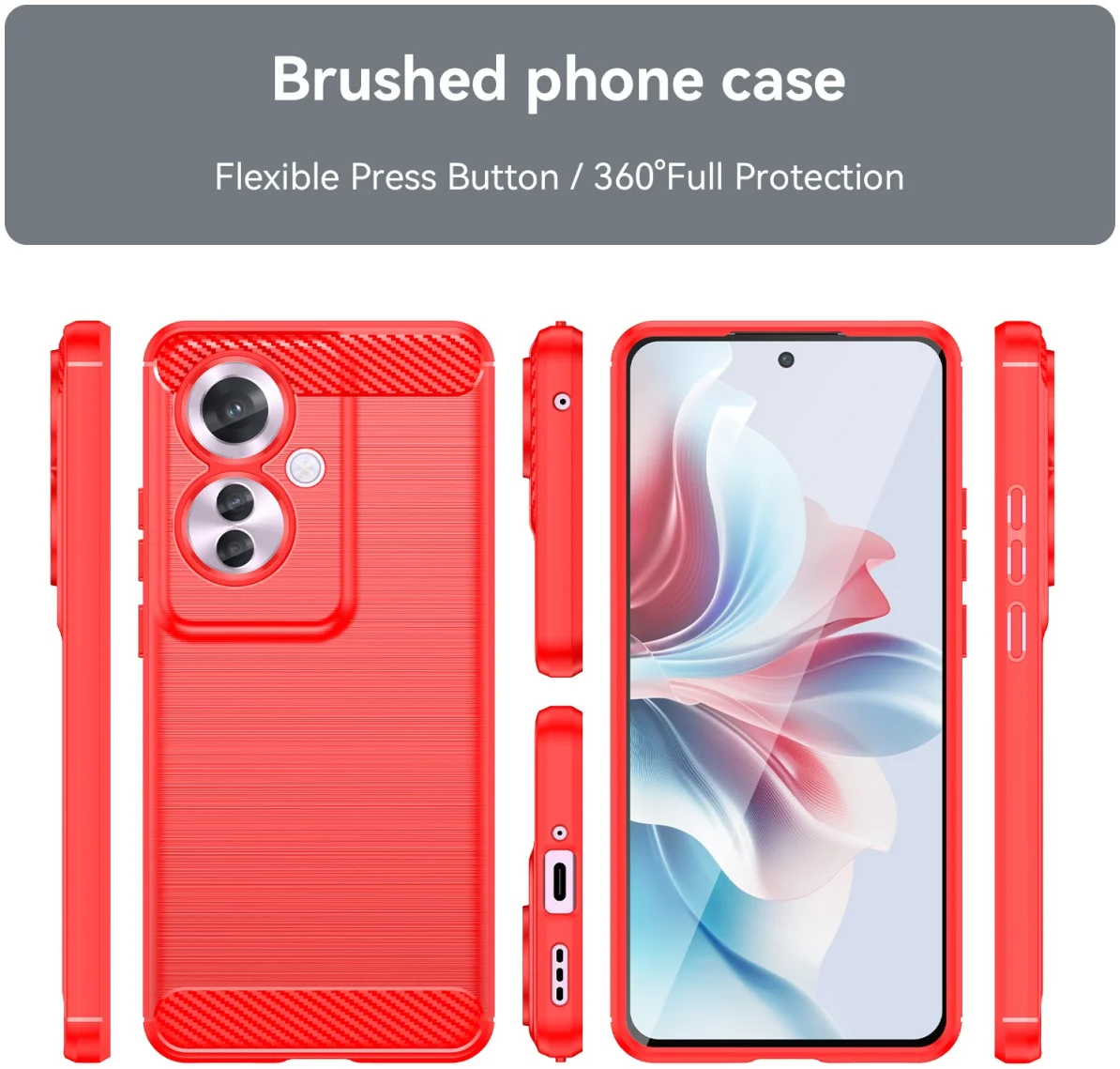 Oppo Reno 11 F Hoesje Geborsteld TPU Flexibele Back Cover Rood afbeelding 7