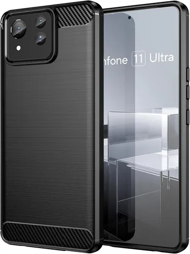 Asus Zenfone 11 Ultra Hoesje Geborsteld TPU Flexibele Back Cover Zwart afbeelding 1