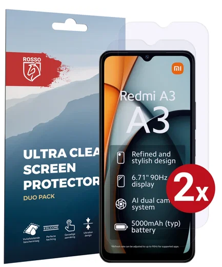 Rosso Xiaomi Redmi A3 Screen Protector Case Friendly Folie Duo Pack afbeelding 1