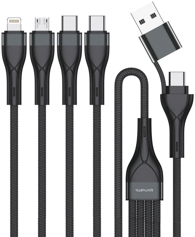 4smarts 4-in-2 Oplaad Kabel USB-C/Lightning/Micro-USB 1.2 Meter Zwart afbeelding 1