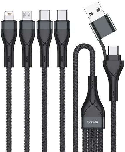 4smarts 4-in-2 Oplaad Kabel USB-C/Lightning/Micro-USB 1.2 Meter Zwart afbeelding 1