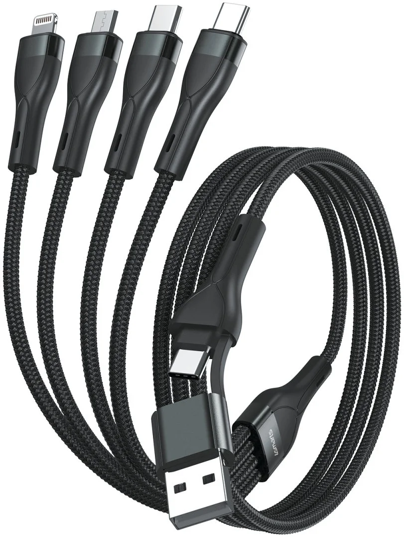 4smarts 4-in-2 Oplaad Kabel USB-C/Lightning/Micro-USB 1.2 Meter Zwart afbeelding 2