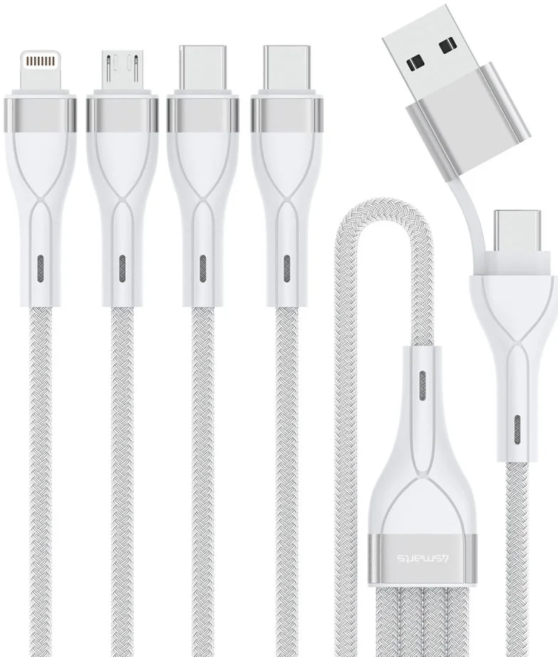 4smarts 4-in-2 15W USB/USB-C naar 2x USB-C/Lightning/Micro USB Kabel 1.2M Wit afbeelding 1