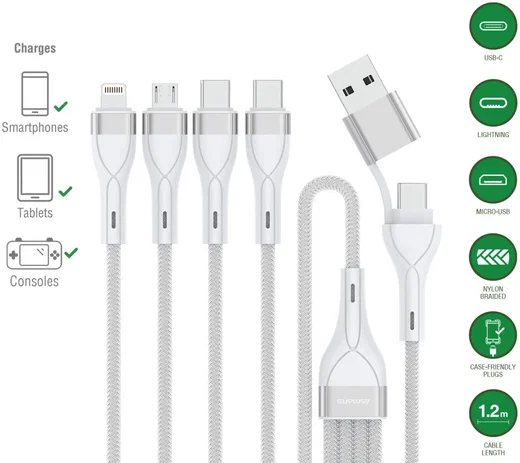 4smarts 4-in-2 15W USB/USB-C naar 2x USB-C/Lightning/Micro USB Kabel 1.2M Wit afbeelding 2