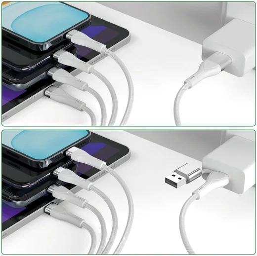 4smarts 4-in-2 15W USB/USB-C naar 2x USB-C/Lightning/Micro USB Kabel 1.2M Wit afbeelding 5