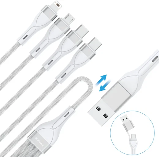 4smarts 4-in-2 15W USB/USB-C naar 2x USB-C/Lightning/Micro USB Kabel 1.2M Wit afbeelding 6