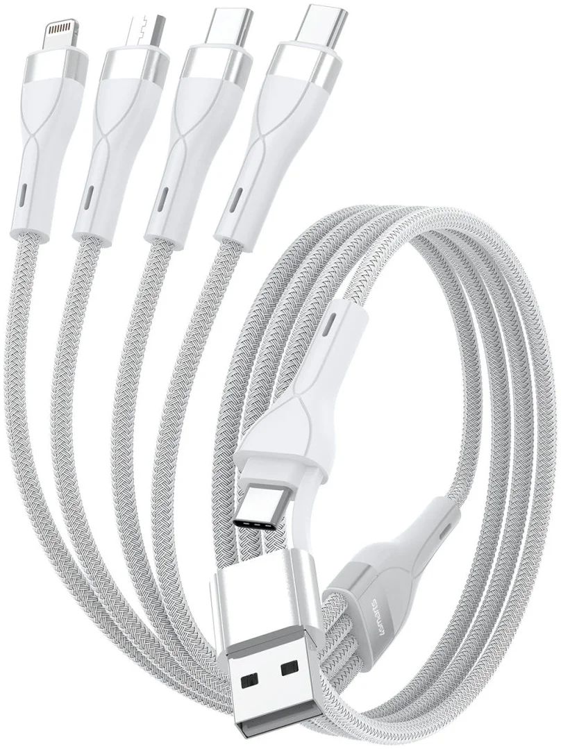 4smarts 4-in-2 15W USB/USB-C naar 2x USB-C/Lightning/Micro USB Kabel 1.2M Wit afbeelding 7