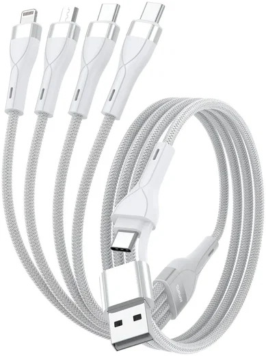 4smarts 4-in-2 15W USB/USB-C naar 2x USB-C/Lightning/Micro USB Kabel 1.2M Wit afbeelding 7