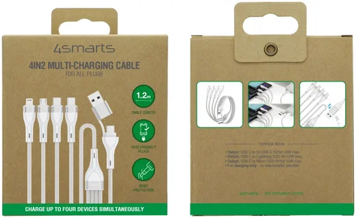4smarts 4-in-2 15W USB/USB-C naar 2x USB-C/Lightning/Micro USB Kabel 1.2M Wit afbeelding 8