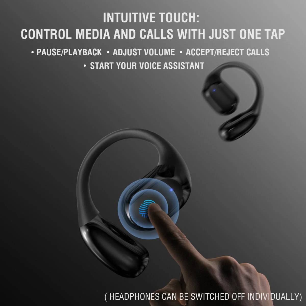 4smarts OWS SkyBuds Draadloze Oordopjes 5.4 Bluetooth Oortjes met Oorhaken Zwart afbeelding 3