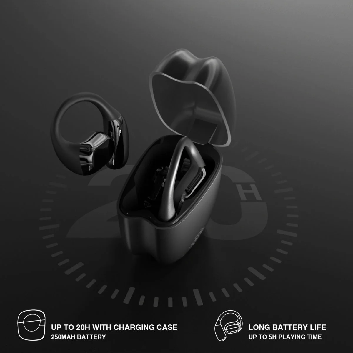 4smarts OWS SkyBuds Draadloze Oordopjes 5.4 Bluetooth Oortjes met Oorhaken Zwart afbeelding 8