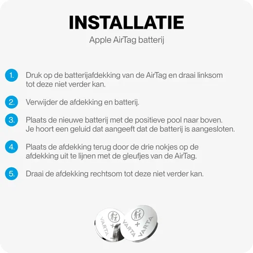 Varta CR2032 Lithium Knoopcelbatterij Apple AirTag 220mh / 3V (2-Pack) afbeelding 5