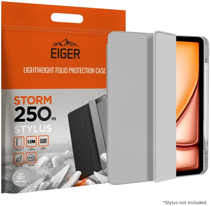 Eiger Storm 250m Stylus iPad Air 11 (24/25) Hoes Book Case met Pen Houder Grijs afbeelding 1
