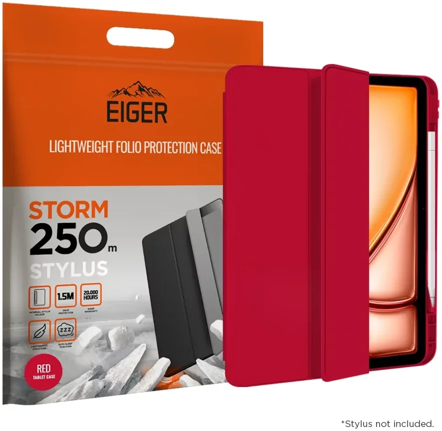 Eiger Storm 250m Stylus iPad Air 13 (24/25/26) Hoes Book Case Pen Houder Rood afbeelding 1